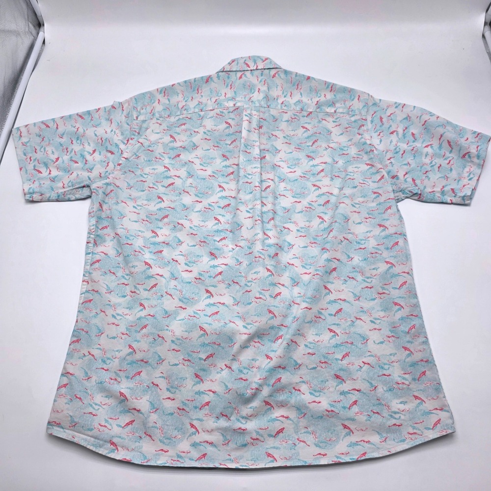Peter Millar Mens Koi Fish Print Short Sleeve Button Down Shirt MS21W65CFS Large - Picture 3 of 8